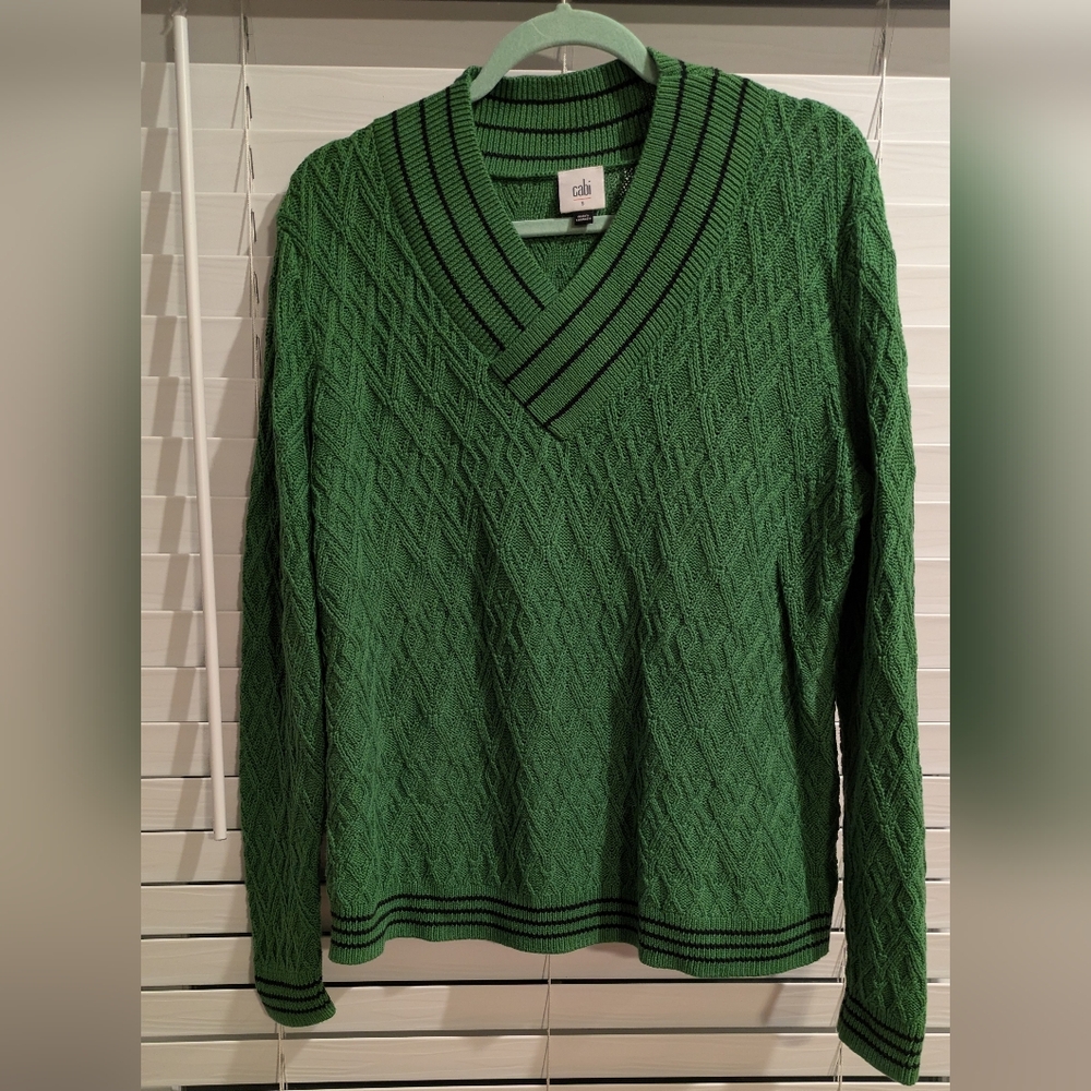 Cabi Green Knit V-Neck Sweater